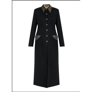NWT Versace Women's Black Studded Felted Wool Fitted Column Coat size 38